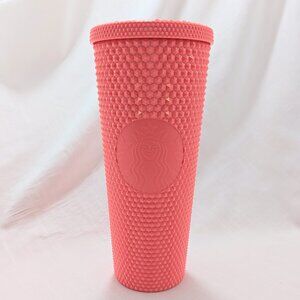 Starbucks Dragon Fruit Coral Textured Studded Tumblr 24 oz NEW, MISSING STRAW